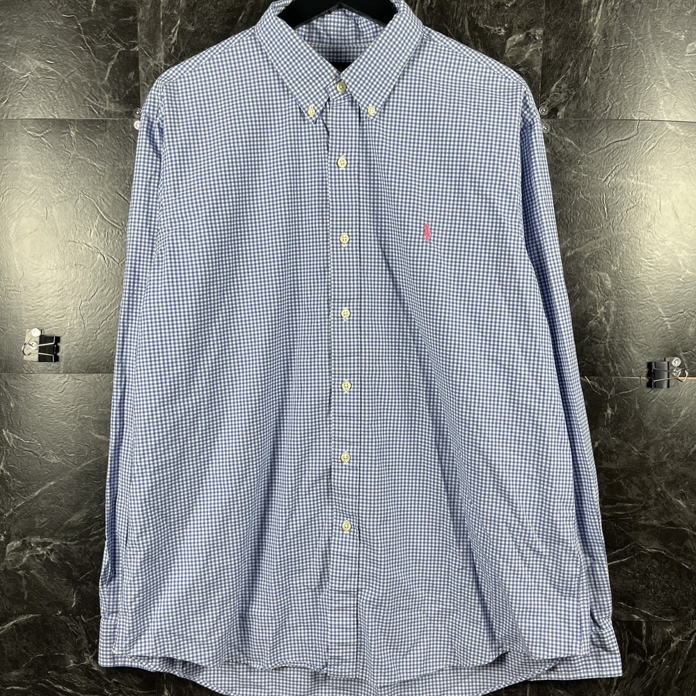 Polo Ralph Lauren Men's Blue GinghamPlaid Button Shirt XL